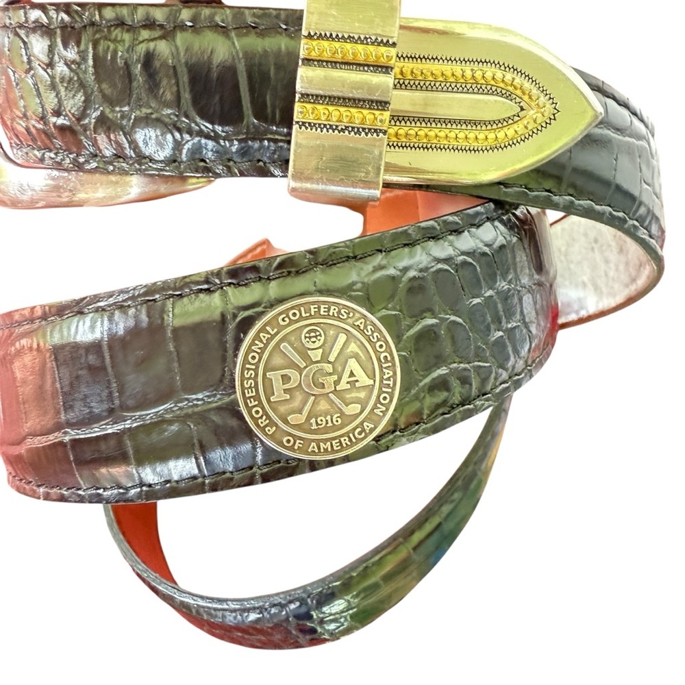 PGA of America Black Croc-Embossed Leather Belt  YRI USA  Size 44/110 Western - Picture 3 of 6